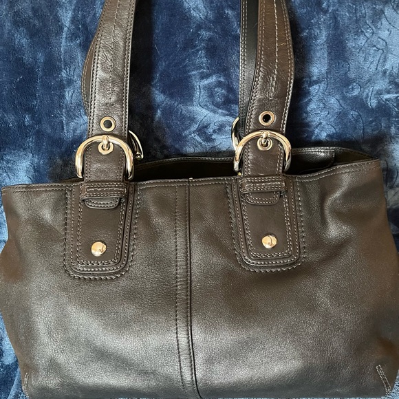 Black leather Coach purse with gray interior.  Excellent condition - Picture 12 of 12